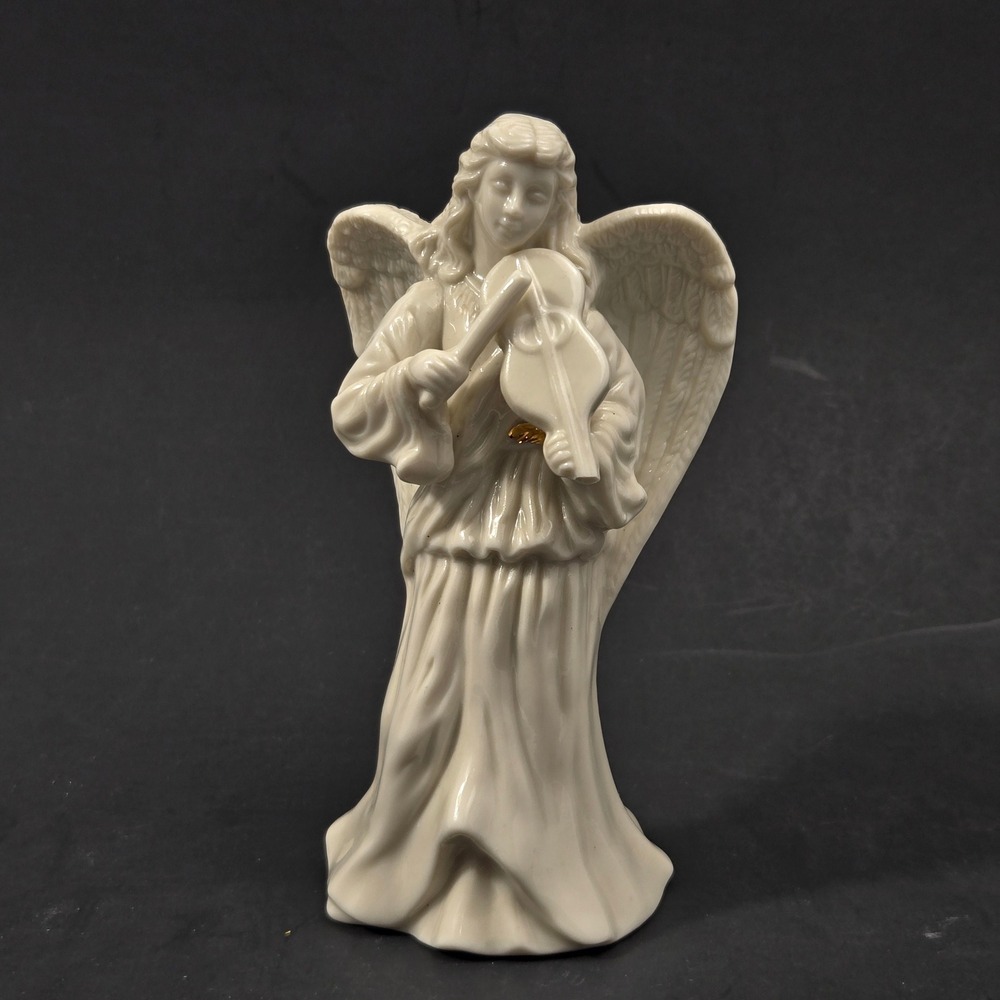Lenox China Ivory Angel With Violin Figurine Music Box Gold Tone Accents
